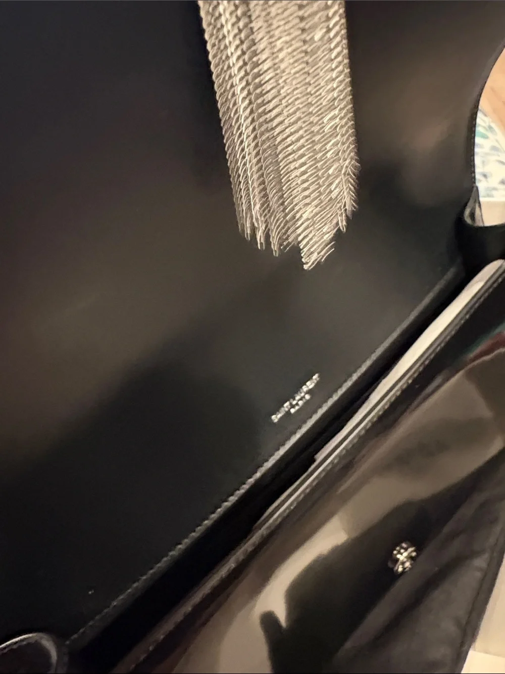 Saint Laurent Black Patent Leather Tassel YSL Clutch